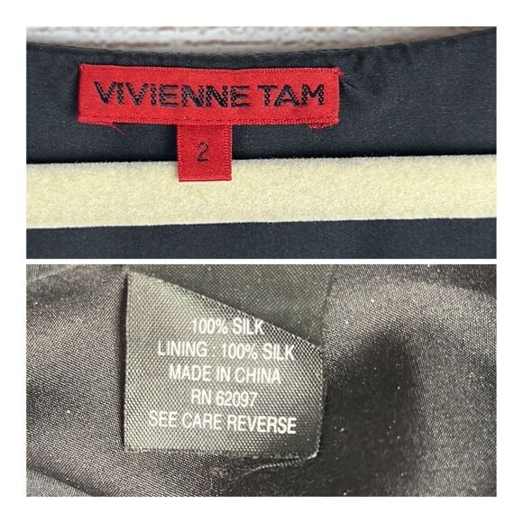 Vivienne Tam Silk Knee-Length Dress Retro Style Smocked Neck Line size 2 - Picture 14 of 14